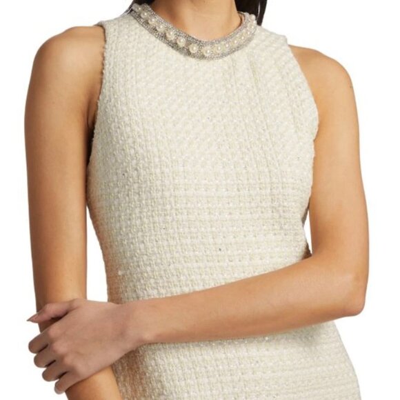 ALICE + OLIVIA COLEY WHITE TWEED BOUCLE RHINESTONE PEARL MINI DRESS $550 SMALL 6 - Picture 15 of 16